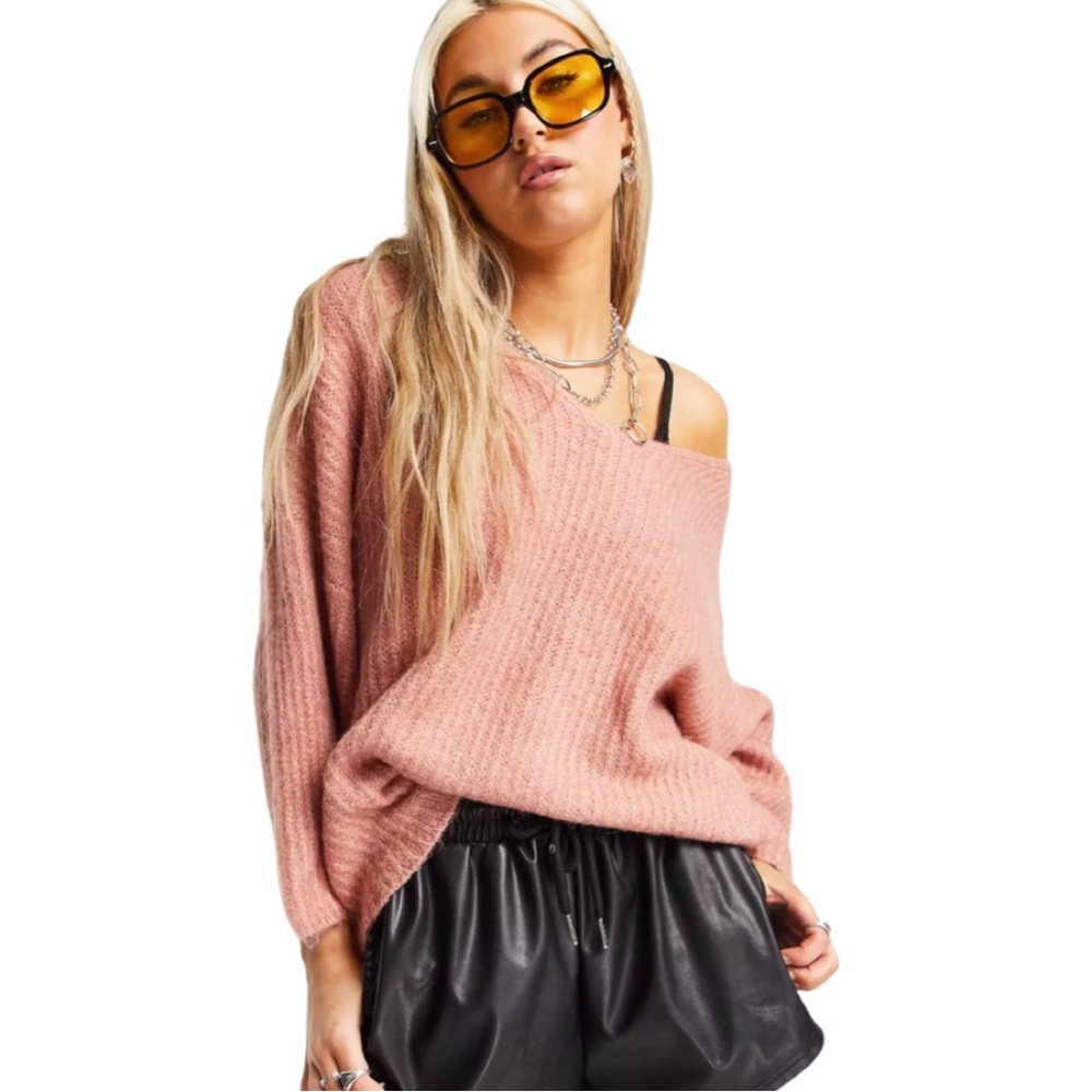 NWT Vero Moda Willow Slouchy 3/4 Pullover Peach Pink V Cut Sweater Size Small
